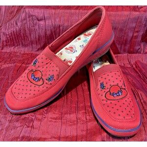Womens Grasshoppers Red Hat Society Polka Dot Slip-on Wedge Espadrille Shoes 7M